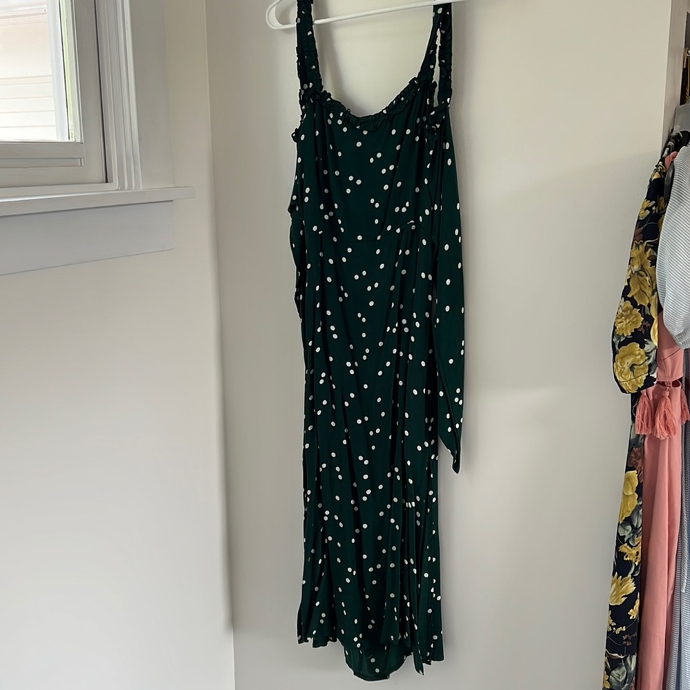 Reformation green and white polka dot dress